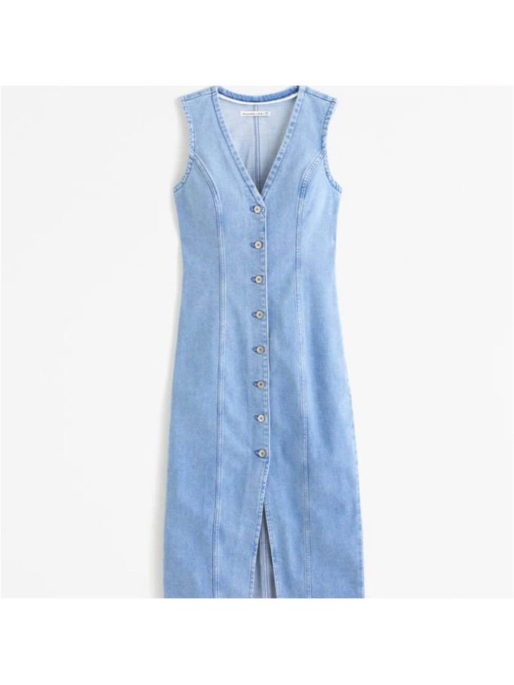 Abercrombie & Fitch Light Blue Button-Front Denim Midi Dress